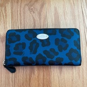 Coach Blue Leopard Zip Wallet